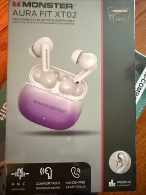 Monster Aura Fit XT02 True Wireless Earbuds - Purple/White